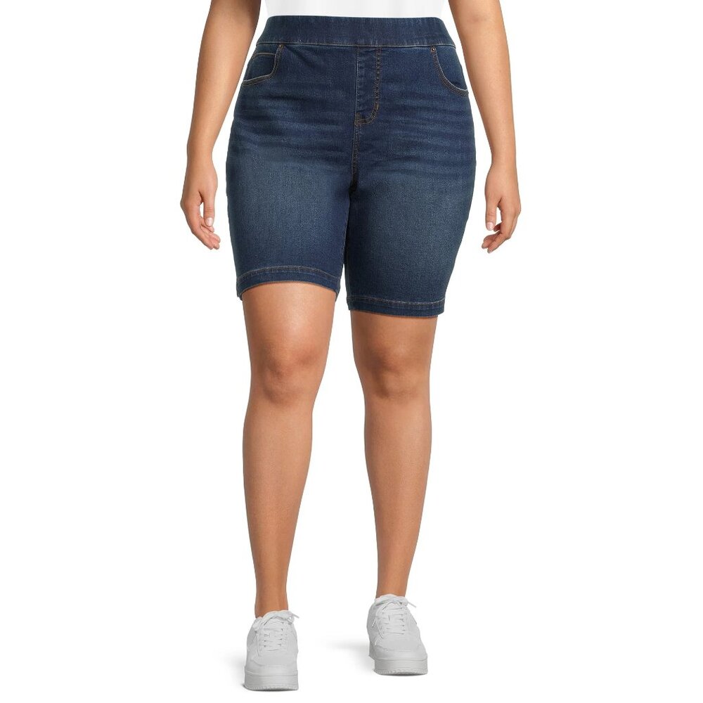Terra & Sky Pull On Bermuda Stretch Denim Shorts High Rise Womens Plus 4X Blue